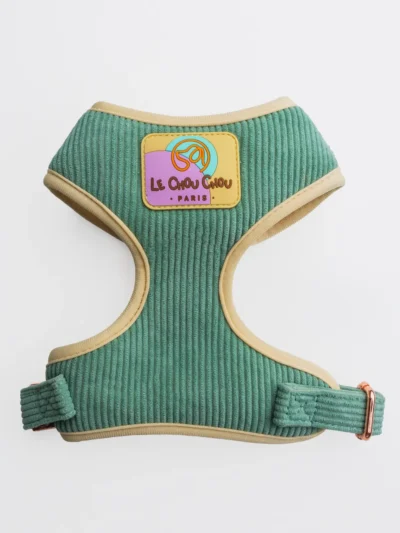corduroy-dog-harness-by-le-chouchou French Riviera dog harness in sage green corduroy with beige trim – Le ChouChou Paris