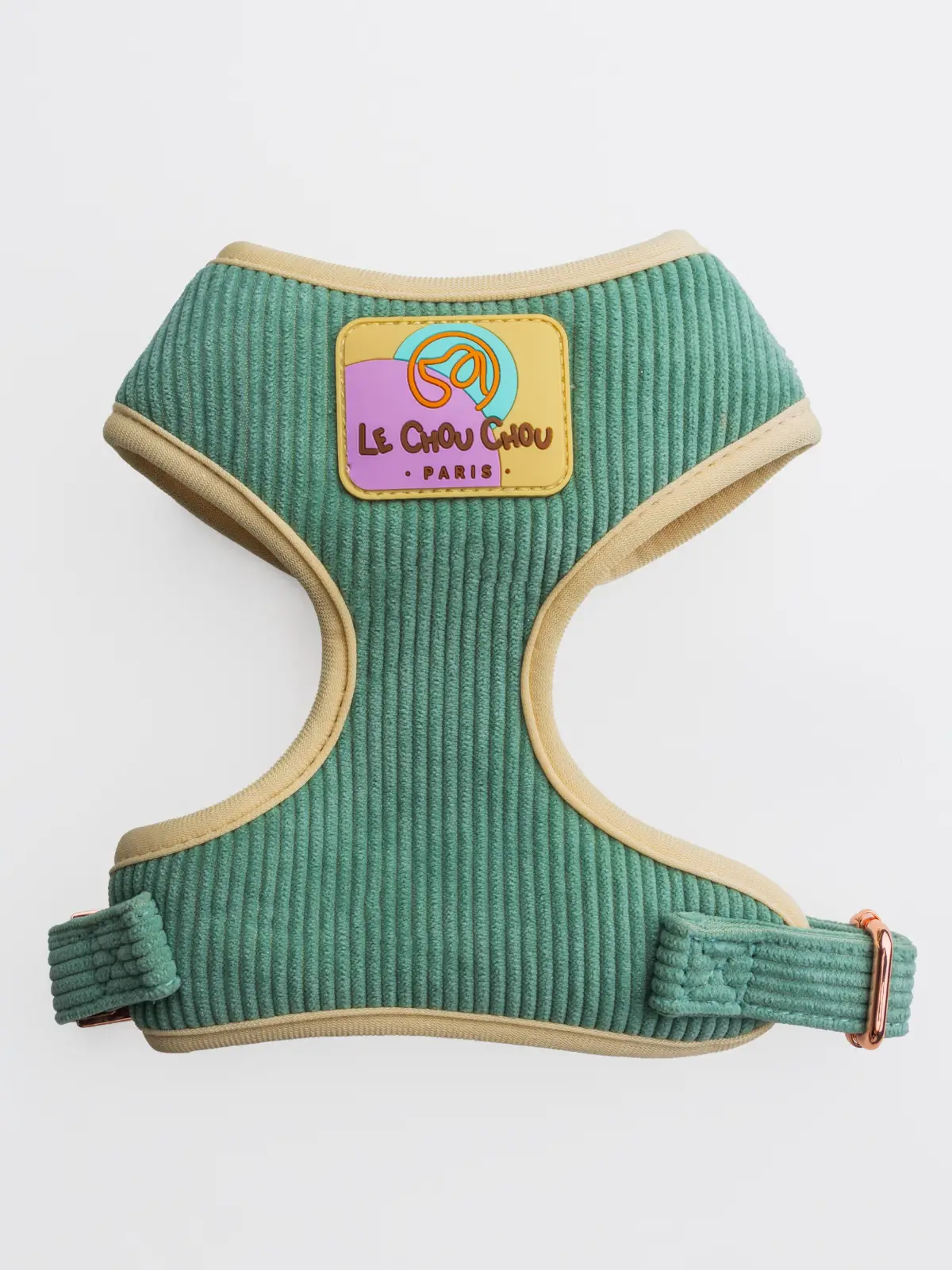 corduroy-dog-harness-by-le-chouchou French Riviera dog harness in sage green corduroy with beige trim – Le ChouChou Paris