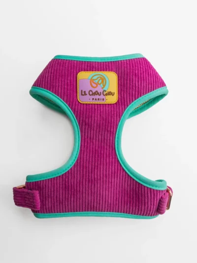 le-harnais-design-le-chouchou-paris Le Petit Pink dog harness in velvet corduroy with mint trim – Le ChouChou Paris