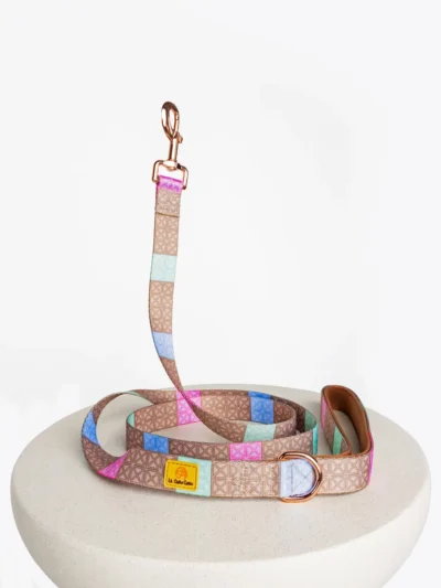 luxury-dog-leash-promenade-pastelle Promenade Pastelle dog leash in pastel brown, pink, blue and green tones – Le ChouChou Paris