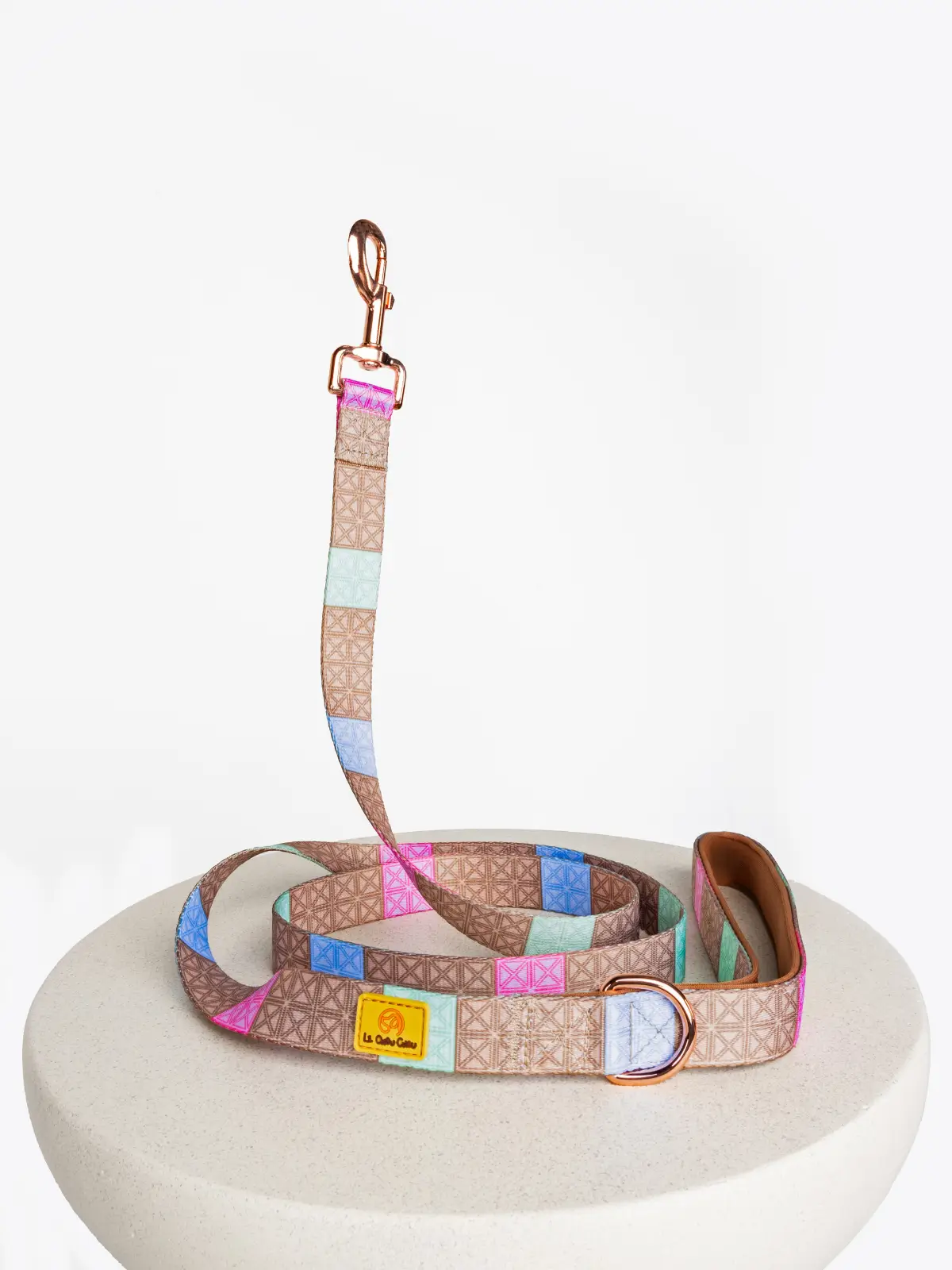 luxury-dog-leash-promenade-pastelle Promenade Pastelle dog leash in pastel brown, pink, blue and green tones – Le ChouChou Paris