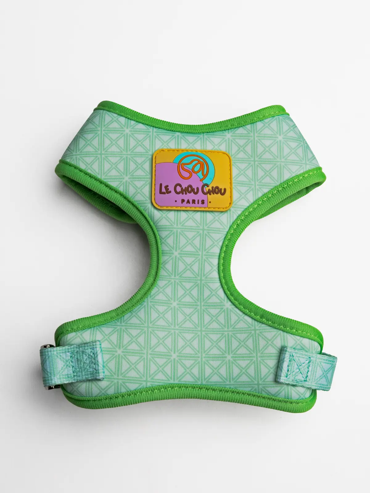 neoprene-luxury-dog-harness-by-le-chouchou Émeraude Élégance dog harness in mint green pattern with silver hardware – Le ChouChou Paris