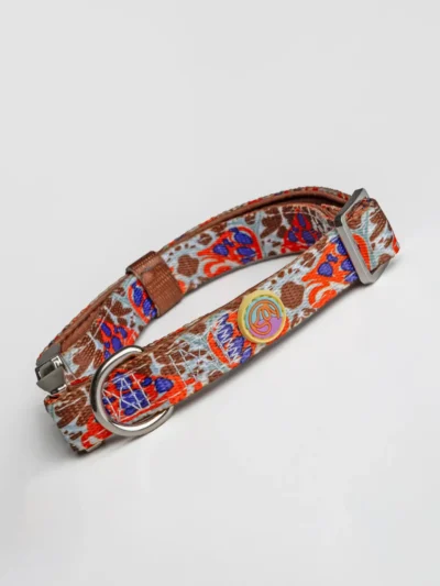 le-collier-de-luxe-pour-chien Sienne Glow designer dog collar with silver hardware and detailed pattern – Le ChouChou Paris