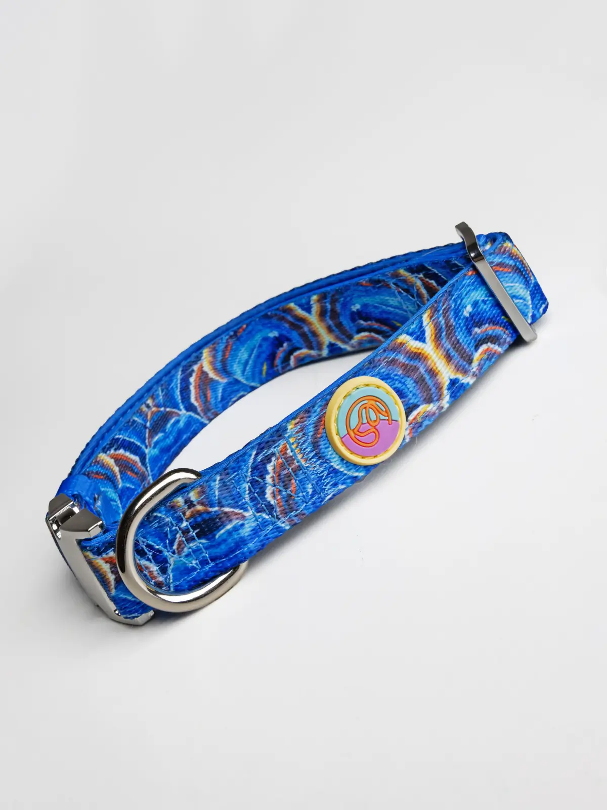 luxury-dog-collar Aqua Mystique dog collar in deep blue ocean tones with silver hardware – Le ChouChou Paris
